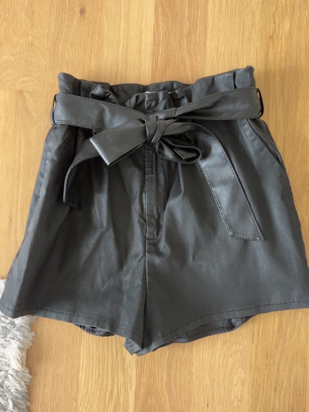 Lovers + Friends Black High-Waist Paperbag Shorts with Tie Belt